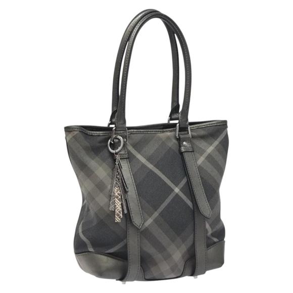 BURBERRY Nova Check Tote Bag Canvas Gray Silver Auth BA3632 - Picture 1 of 16